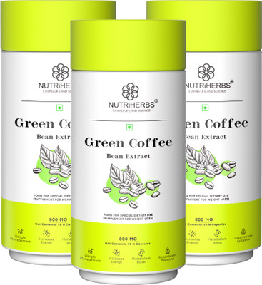 Nutriherbs Green Coffee Capsule | Weight Loss Supplement | Boosts Energy for Men & Women(3 x 90 Capsules)