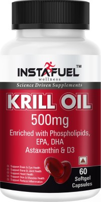 INSTAFUEL Superba Krill Oil with Phospholipids, Omega3, Astaxanthin & Vitamin D3 for Brain(60 Capsules)