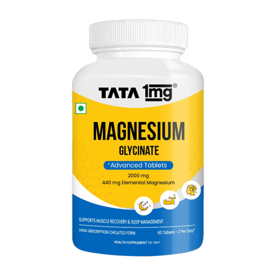 TATA 1mg Magnesium Glycinate Tablets | For Muscle Recovery, Sleep & Nerve Health(60 Tablets)
