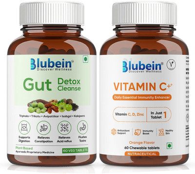 Blubein Immunity Booster Combo | 2-in-1 DEFENCE FORMULA | Vitamin C + Gut Detox(2 x 60 Tablets)