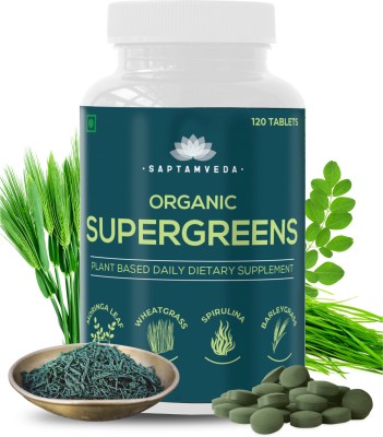 Saptamveda Organic Superfood Green & Herbs Tablets | Improve Brain Function, Muscle Strength(120 Tablets)