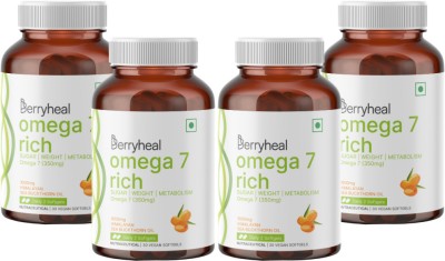 Berryheal Omega 7 Rich | Sea Buckthorn Oil | Sugar Control & Healthy Weight Managemnet(4 x 30 Capsules)