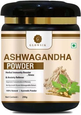 GLOWSIK Organic Ashwagandha Powder |For Stress Relief | Improves Concentration & Memory(200 g)
