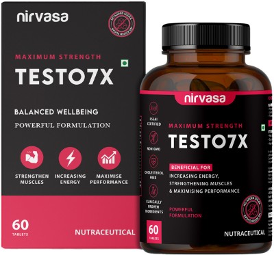 Nirvasa Testo 7X Tablets with Tribulus, Safed Musli & More | For Energy & Performance(60 Tablets)