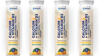 puriteo CALCIUM + VITAMIN D3 EFFERVESCENT MANGO _04(4 x 15 Tablets)