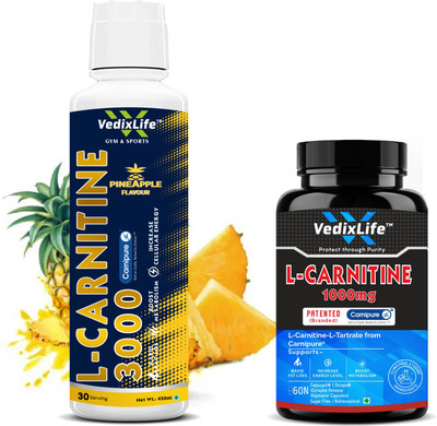 VedixLife L-Carnitine 3000 mg Liquid with Capsule | Converts Fat into Energy Pineapple(450 ml)