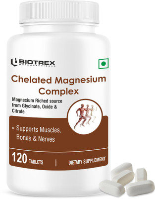 BIOTREX NUTRACEUTICALS Chelated Magnesium Complex With Glycinate, Oxide & Citrate, Bone & Muscle Health(120 Tablets)