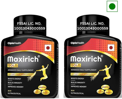 Cipla Maxirich Gold Multivitamin with high purity grade Ginseng Extract(2 x 30 Capsules)
