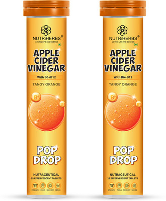 Nutriherbs Apple Cider Vinegar with Vitamin B6 + B12 Tangy Orange 15 Effervescent Tablets(2 x 15 Tablets)