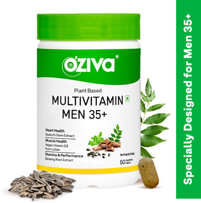 OZiva Plant Based Multivitamins for Men 35+, For Heart & Muscle Health,Improve Stamina(50 Tablets)