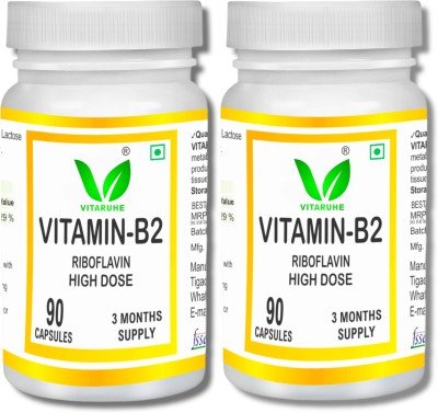 vitaruhe Vitamin B2 (Riboflavin) High Dose – 90 Capsules, (pack of 2)(2 x 90 Capsules)