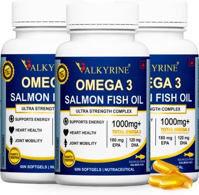 VALKYRINE Salmon Omega 3 Fish Oil 1000mg,Fish Oil Softgels with Omega-3(180 No)