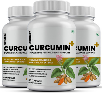 grinbizz Curcumin Capsule Pure Turmeric Extract for Joint & Immune Support(3 x 60 Capsules)