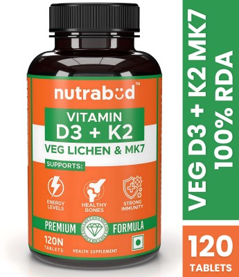 Nutrabud Veg Plant Based Vitamin D3+K2 as MK7 Supplement(120 Tablets)