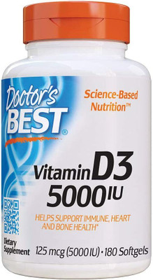 Doctor's Best Vitamin D3 5000IU, Non-GMO Gluten & Soy Free, Regulates Immune Function, Support(180 No)