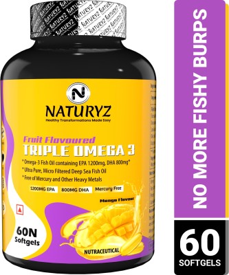 NATURYZ Triple strength Omega 3 6 9 fish oil with 1200MG EPA 800MG DHA - Mango flavour(60 Capsules)