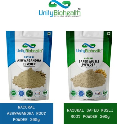 UNITY BIOHEALTH Ashwagandha & Safed Musli Root Powders: Herbal Vitality Boost-EACH 200g(2 x 200 g)