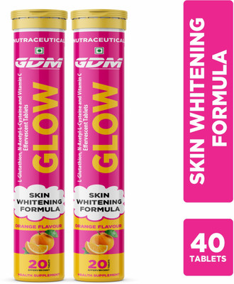 gdm nutraceuticals llp SKIN WHITENING GLOW - L-GLUTATHION,N-ACETYL-L-CYSTEINE & VITAMIN C - ORANGE(2 x 20 Tablets)