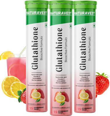 Naturavest Glutathione Effervescent Tablet For Glowing Skin,(Strawberry & Lemon Flavour)(3 x 15 Tablets)