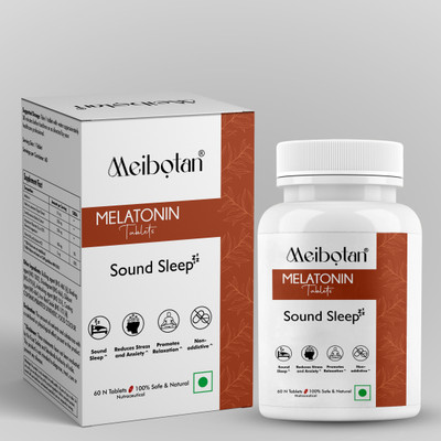 MEIBOTAN Melatonin Tablets For Sound Sleep with vitamin B6 2 mg |Valerian Extract 250 mg|(2 x 60 Tablets)