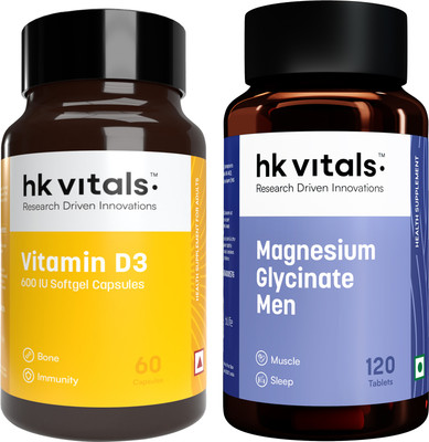 HEALTHKART Hk vitals Magnesium Glycinate Men (2000mg) for Better Sleep Quality & Vitamin D3(60 Capsules)