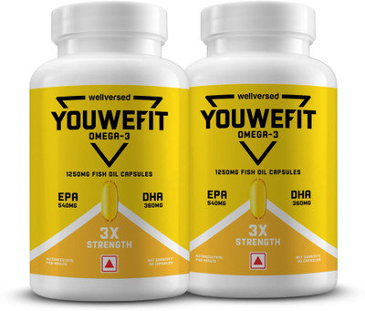 YouWeFit Omega-3 Fish Oil | 1250mg Triple Strength Fish Oil Capsules | No Fishy Burps(2 x 60 Capsules)
