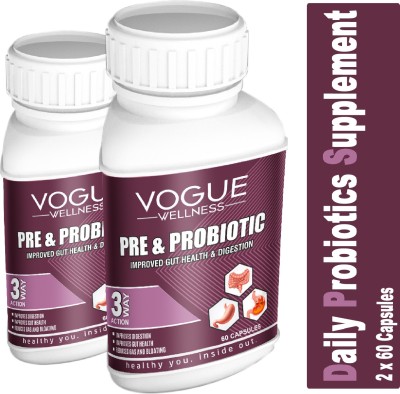 Vogue Prebiotics, Probiotics Capsules For Men, Women For Better Immunity And Digestion(2 x 60 Capsules)