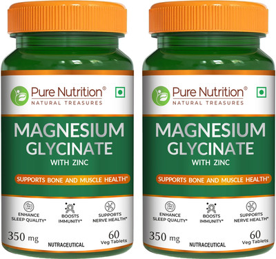 Pure Nutrition Magnesium Glycinate with Zinc for Bone, Muscle Nerve Health & Period Cramps(2 x 60 Tablets)
