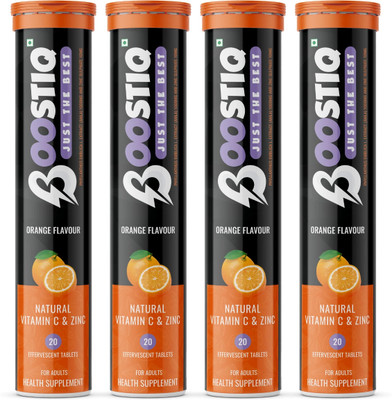boostiq Natural Zinc And Vitamin C Effervescent Tablets - For Energy Boost - Orange(4 x 20 Tablets)