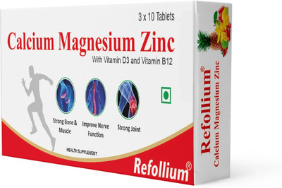 Refollium Calcium 1000mg with Vitamin D3, Magnesium, Zinc & Vitamin B12 for Strong Bone(30 Tablets)