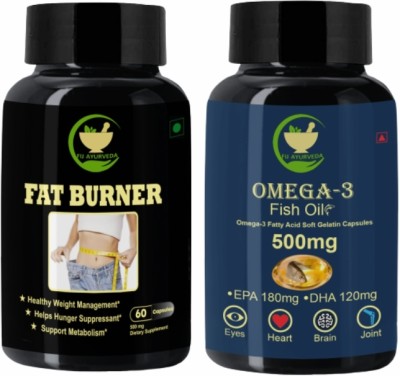 FIJ AYURVEDA Fat Burner Capsule for Weight Loss with Omega3 Capsule – Combo Pack(2 x 500 mg)