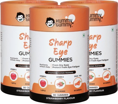 HUMMY GUMMY Sharp Eye Gummies For Kids & Adults Strawberry Flavor (90 Gummies, Pink)(3 x 30 No)