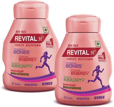 Revital H Women with 22 Multivitamins & Minerals such as Calcium, Iron, Biotin -60 Tablets(2 x 30 Capsules)