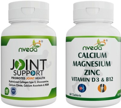 Nveda Combo Pack Joint Support 60 tabs & Calcium, Magnesium, Zinc, Vit D & B12(2 x 60 Capsules)