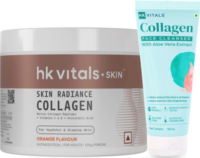 HEALTHKART Skin Radiance Collagen Supplement, 100 g with Collagen Face Cleanser(2 x 50 g)