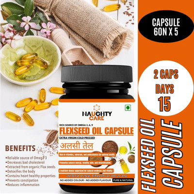 NaughtyCare Flaxseed Oil, Virgin Cold Pressed Omega 3,6,9 For Joint Support & Immunity(5 x 60 Capsules)