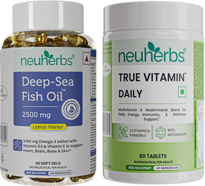 Neuherbs Deep Sea Omega 3 Fish Oil Capsules & Multivitamin True Vitamin Tablets Combo(2 x 60 No)