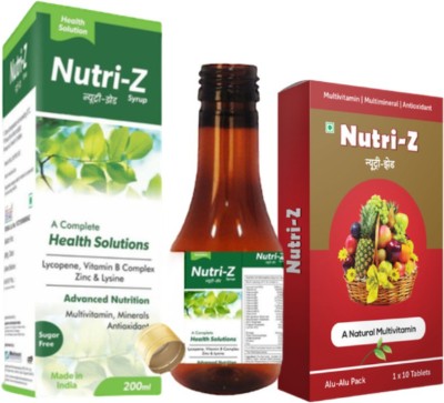 Nutri-Z Tablet & Syrup| Multivitamin, Minerals & Antioxidant for Men & Women (200 ML) &(2 x 5 Tablets)