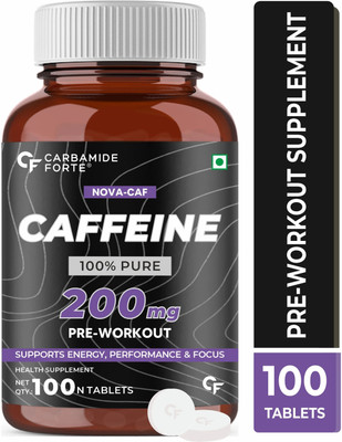 CARBAMIDE FORTE Caffeine Tablets 200mg | Pre Workout Supplements for Men & Women(100 Tablets)