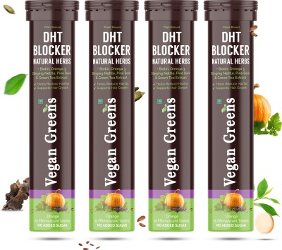 Vegan Greens Plant Based DHT Blocker +Biotin Hair Fall Control 100 Effervescent Tablet Orange(100 Tablets)