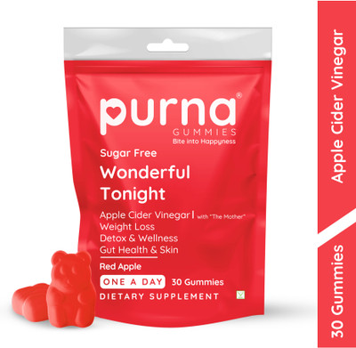 Purna Gummies Sugar Free Apple Cider Vinegar for Adults & Kids - Better Digestion & Clear Skin(30 No)