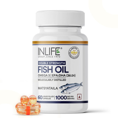 INLIFE Fish Oil(Double Strength)Omega 3 Fatty Acid Supplement 1000mg(per serving)-60 Caps(60 No)