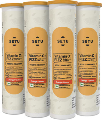 SETU Vitamin C: Fizz - 60 Effervescent Tablets (Pack of 4) | Amla Extract and Zinc(4 x 15 Tablets)