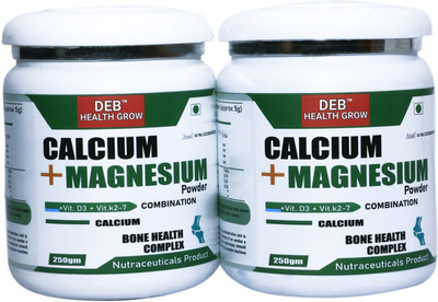 DEB HEALTH GROW Calcium+Magnesium Powder VitD3+Vit_K2-7 And Zinc-Stronger Bones Joints & Muscles(2 x 250 g)