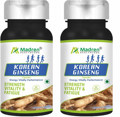 Madren Healthcare Korean Red Ginseng 60 Vegetarian Capsules Pack of 2(2 x 60 No)