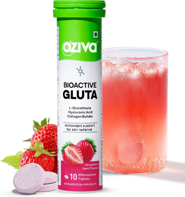 OZiva Bioactive Gluta Fizzy (Strawberry Swirl) To Reduce Pigmentation, 5 Antioxidants(10 Tablets)