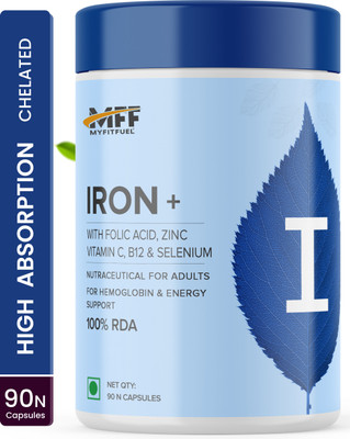 MyFitFuel Iron Supplement (3 Months)+ Folic Acid, Zinc, Vitamin C & B12, Selenium. 90 Nos(90 Capsules)