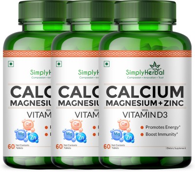 Simply Herbal Calcium, Magnesium, Zinc with Vitamin D3 & B12 Supplement Promotes Bone Health(3 x 60 Tablets)