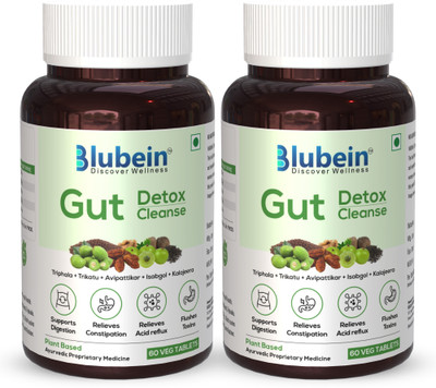 Blubein Gut Detox | Cleanse Plant-Based,60 Tablets x Pack of 2(2 x 60 Tablets)