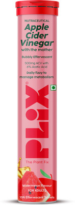 The Plant Fix Plix Apple Cider Vinegar 15 Effervescent Tablets Watermelon Flavour with Vitamin B12(15 No)